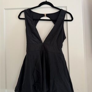 black sleeveless swimsuit dress